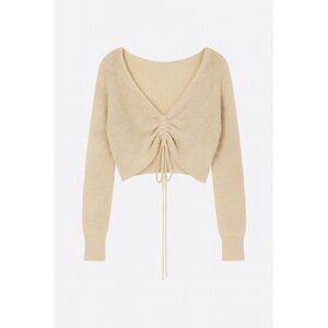 Princess Polly Ally Knit Sweater Beige Ruched Front Crop Top S/M